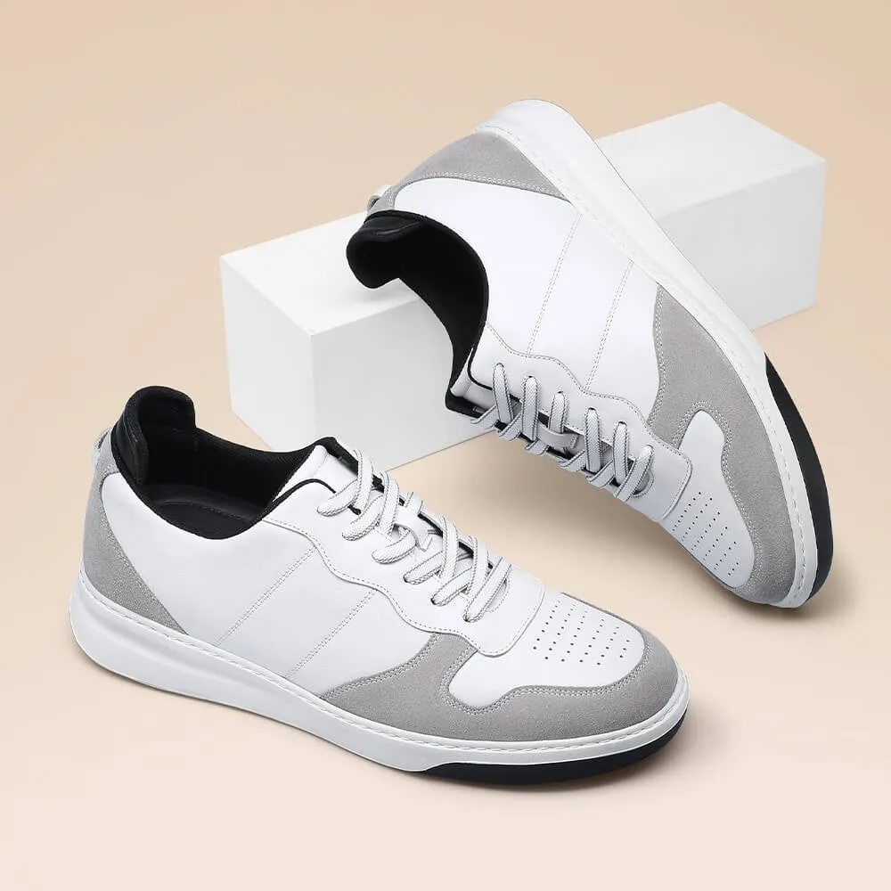 6 CM/2.36 Inches CMR CHAMARIPA Men's Height-Increasing Sneakers - Elevate Your Style in White Suede