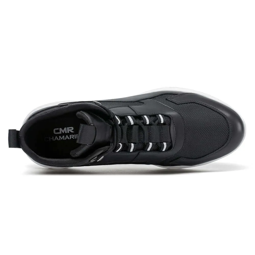 7 CM / 2.76 Inches - CMR CHAMARIPA Taller Sneakers - Sneakers Increase Height - Black High-Top Breathable Mesh Men's Casual Shoes