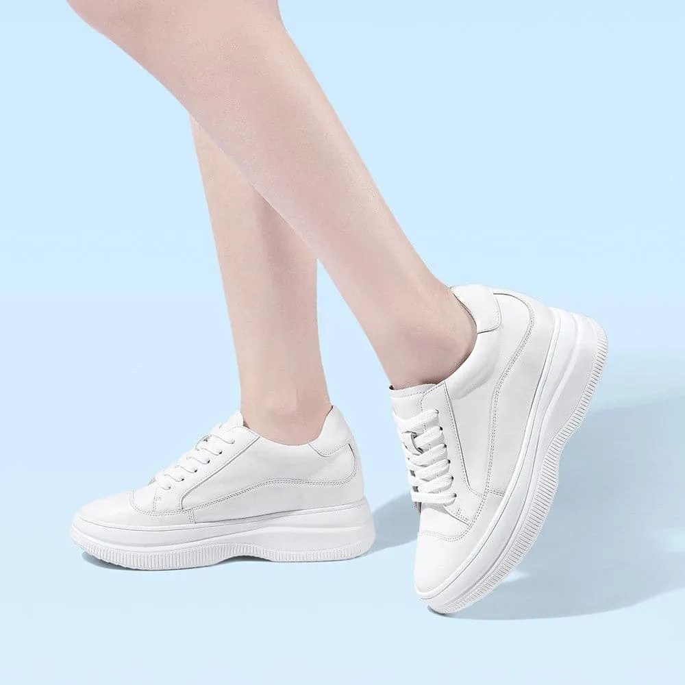 8 CM / 3.15 Inches CMR CHAMARIPA Elevator Sneakers for Women - Stylish White Casual Shoes with Hidden High Heels