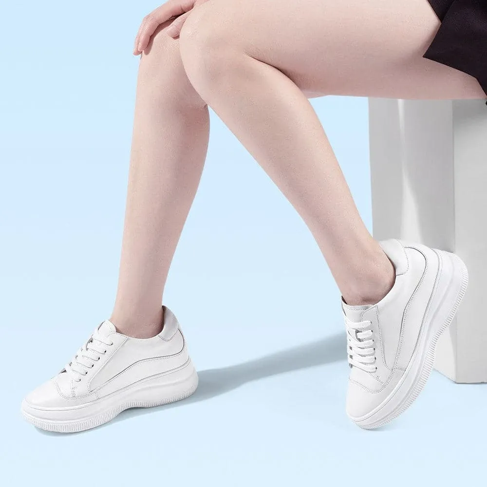 8 CM / 3.15 Inches CMR CHAMARIPA Elevator Sneakers for Women - Stylish White Casual Shoes with Hidden High Heels