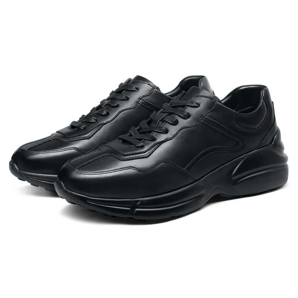 8 CM / 3.15 Inches CMR CHAMARIPA Height Increasing Sneakers - Taller Shoes For Men - Black Calfskin HIgh Heel Sneakers