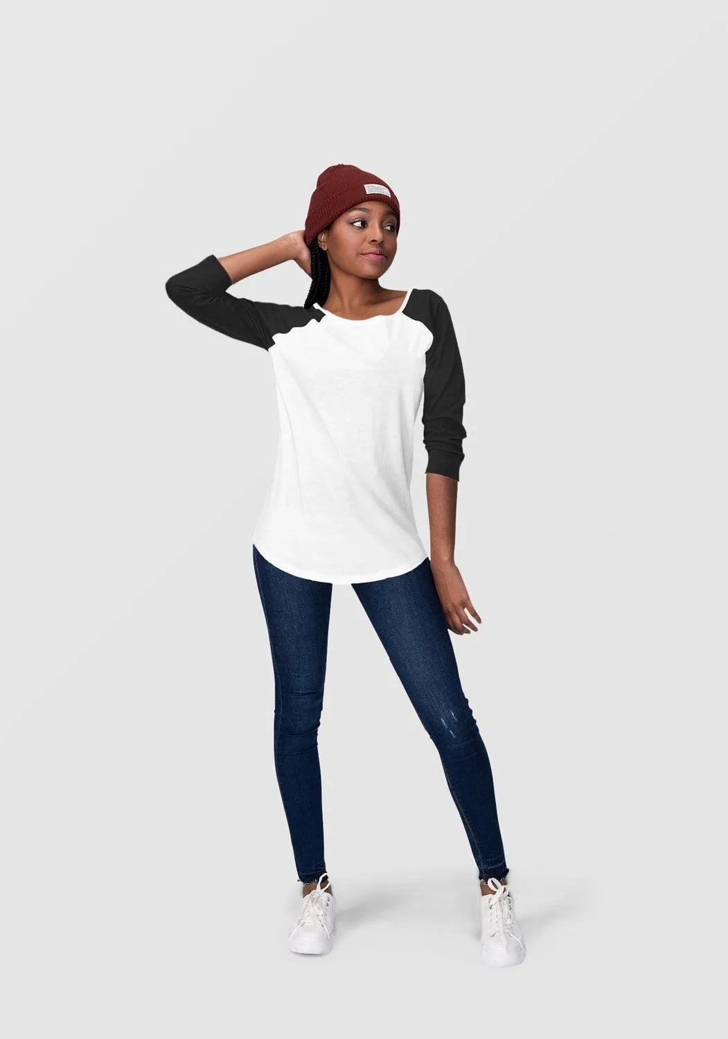 Black & White Raglan Sleeve T-shirt for Women - Soft, Comfy, Stylish