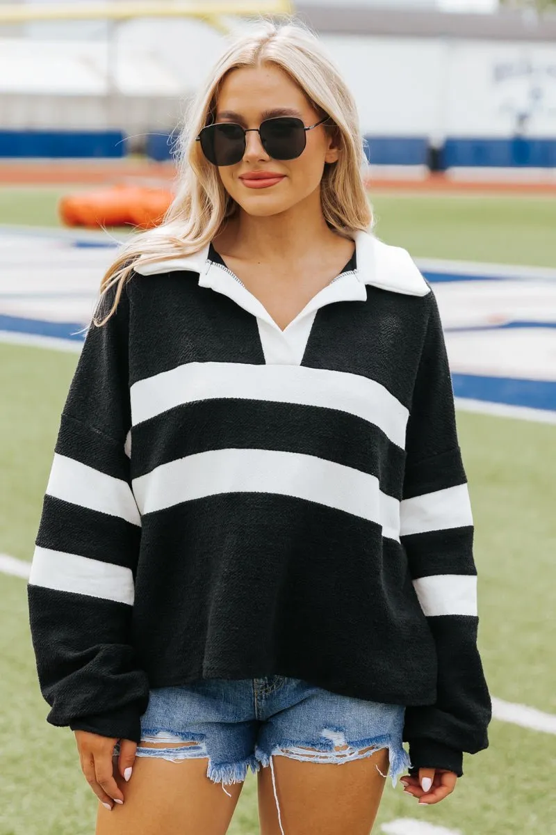 Black and White Stripe French Terry Sweater - FINAL SALE