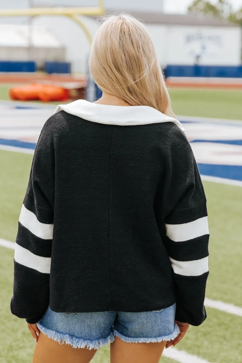 Black and White Stripe French Terry Sweater - FINAL SALE