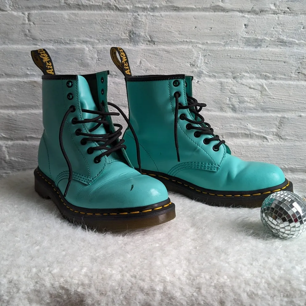 Dr Martens Docs Blue Green High Top Leather Combat Boots Kawaii Grunge Biker