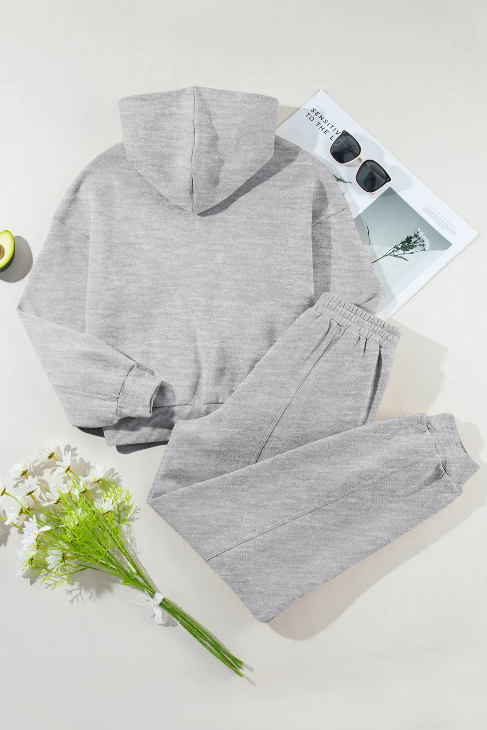 Dropped Shoulder Long Sleeve Hoodie and Pants Active Set