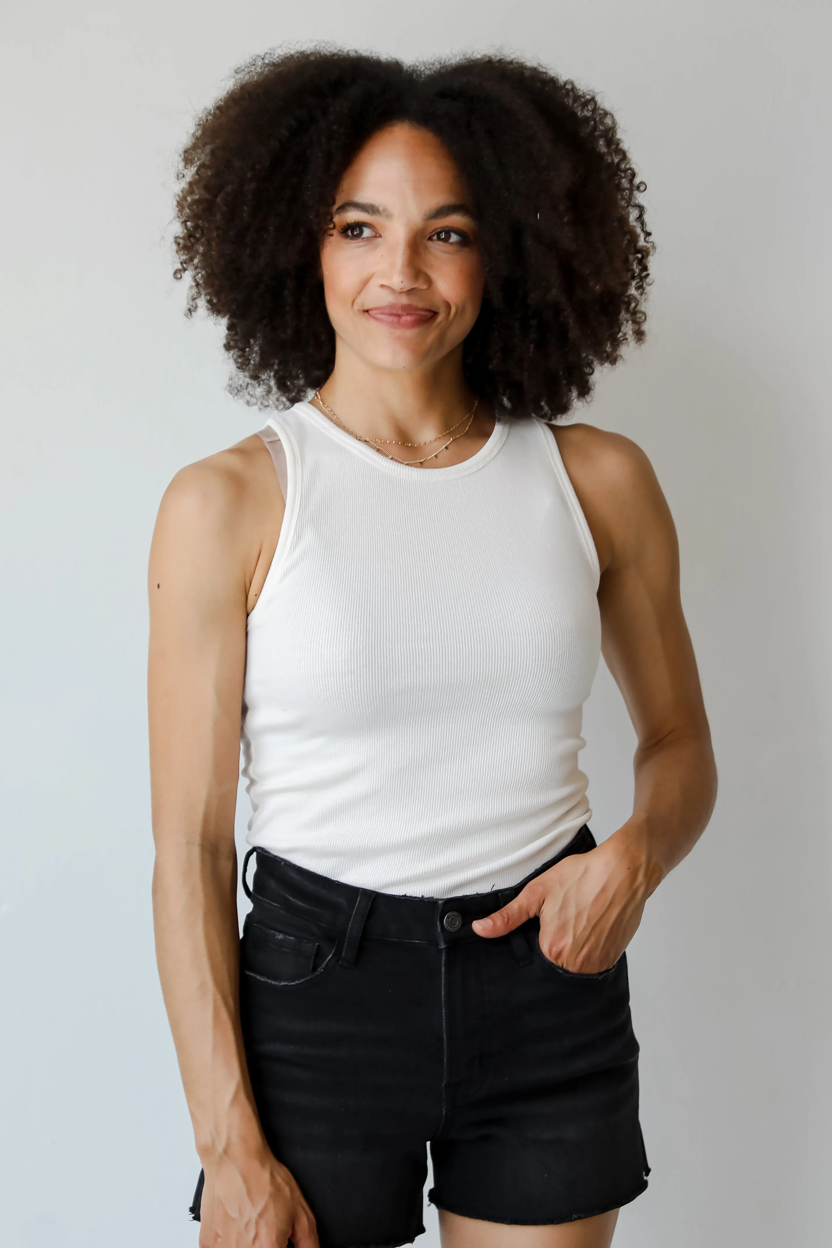 FINAL SALE - Elaine Everyday White Ribbed Tank - DU DEAL