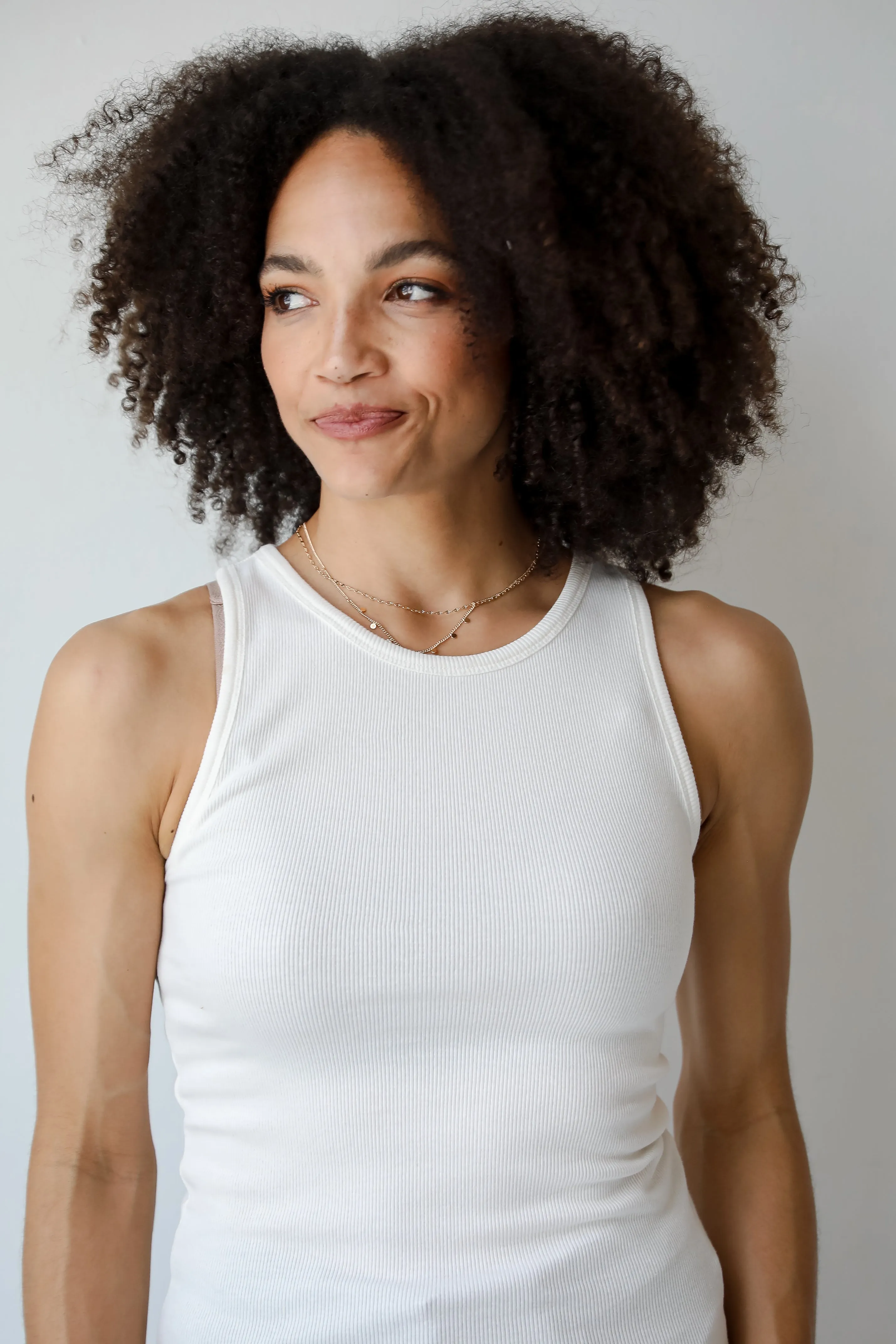 FINAL SALE - Elaine Everyday White Ribbed Tank - DU DEAL