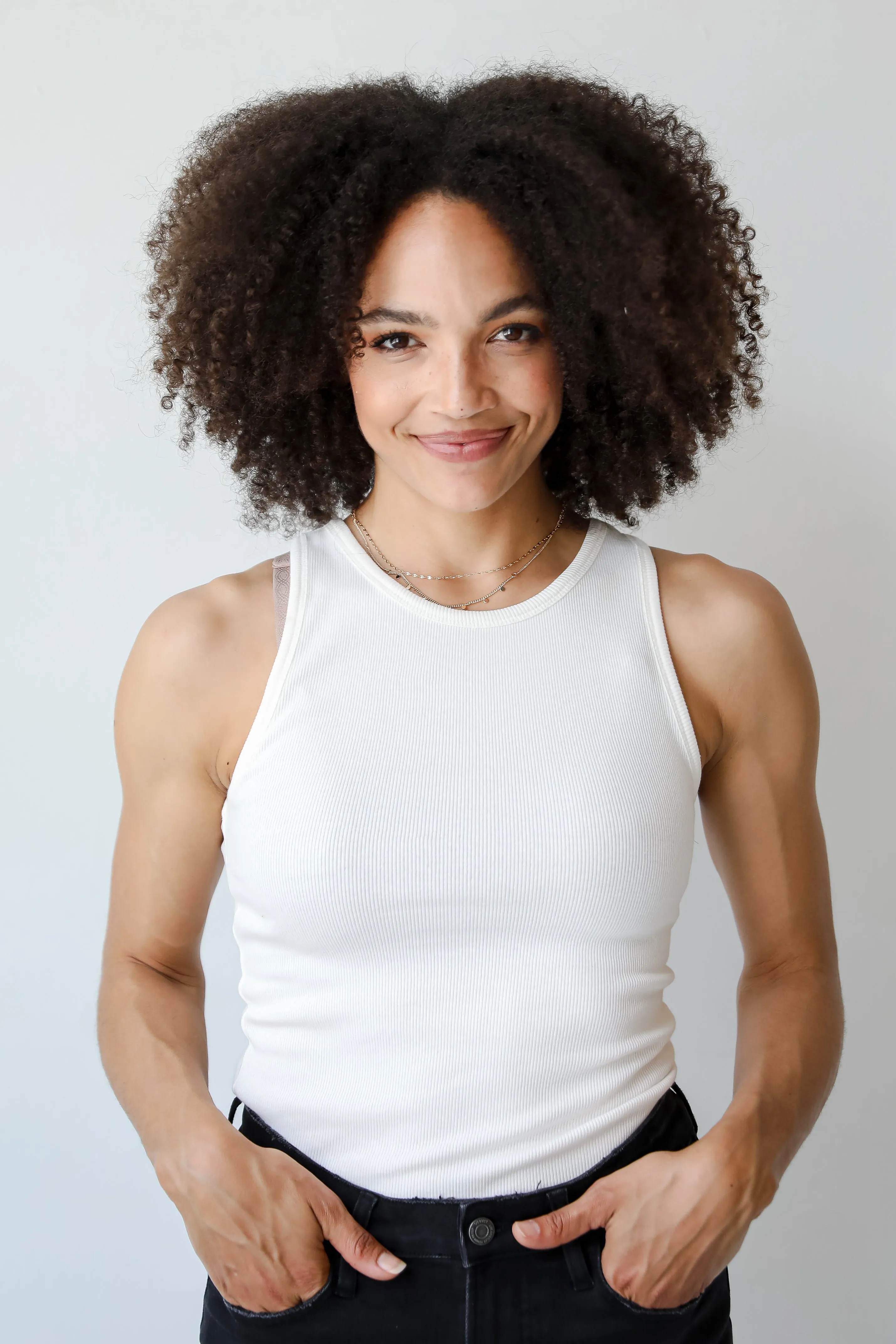 FINAL SALE - Elaine Everyday White Ribbed Tank - DU DEAL