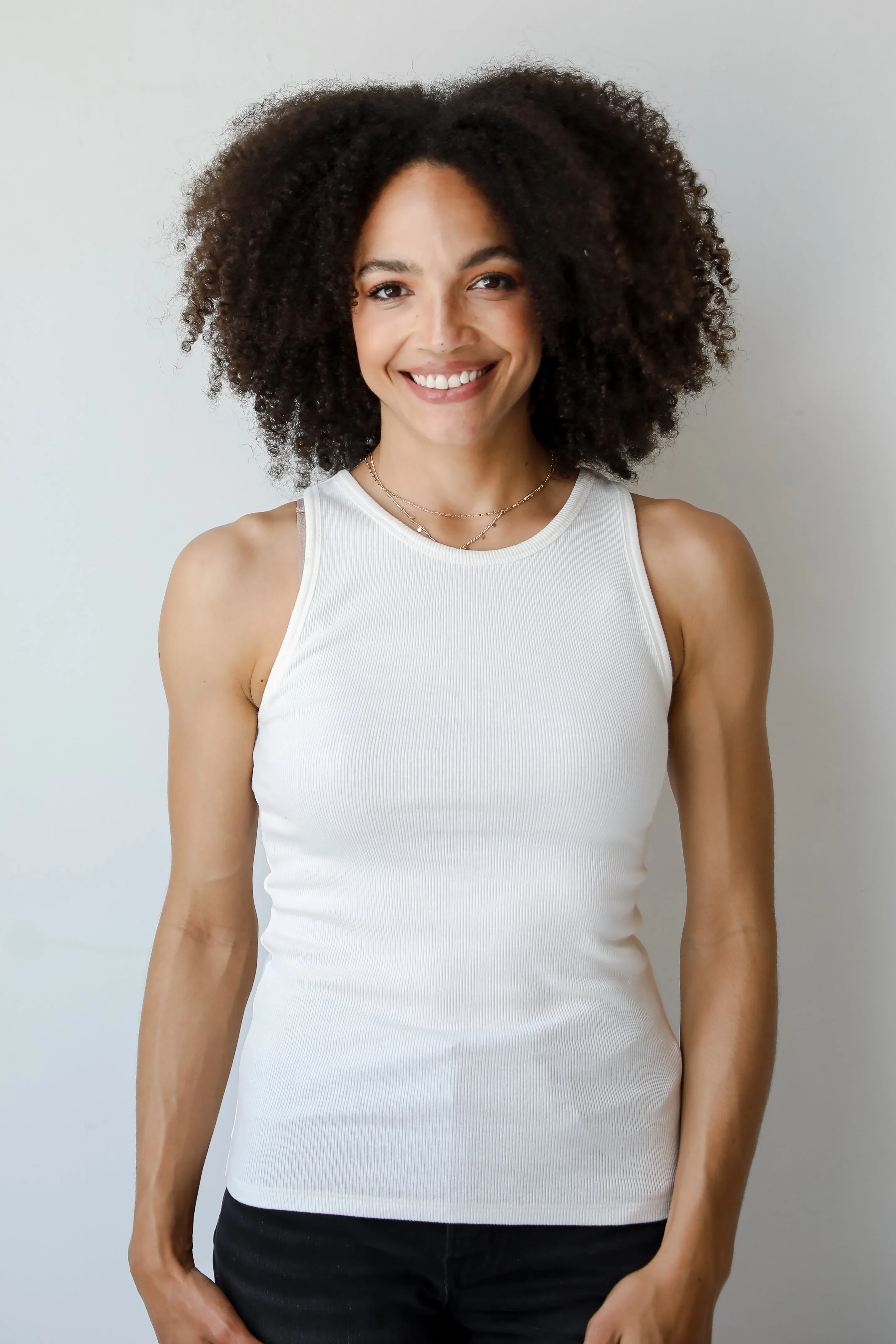 FINAL SALE - Elaine Everyday White Ribbed Tank - DU DEAL