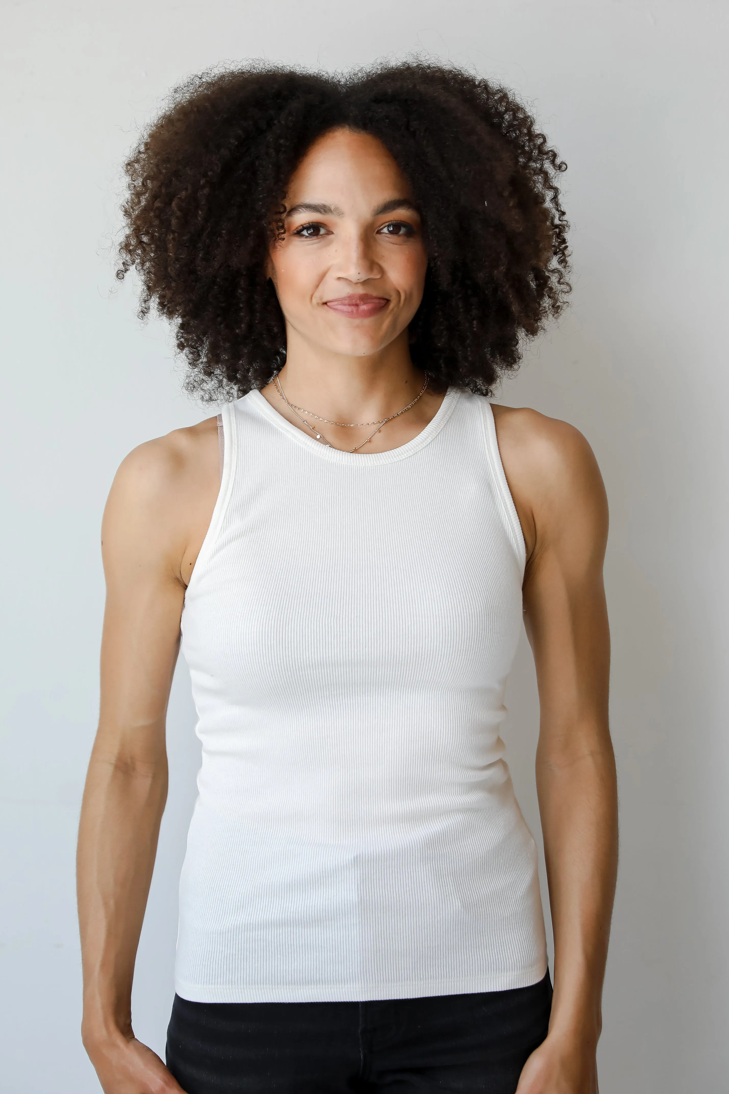 FINAL SALE - Elaine Everyday White Ribbed Tank - DU DEAL