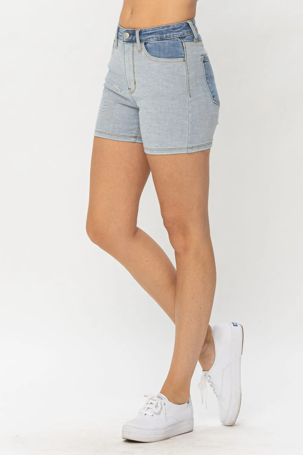 Full Size Color Block Denim Shorts