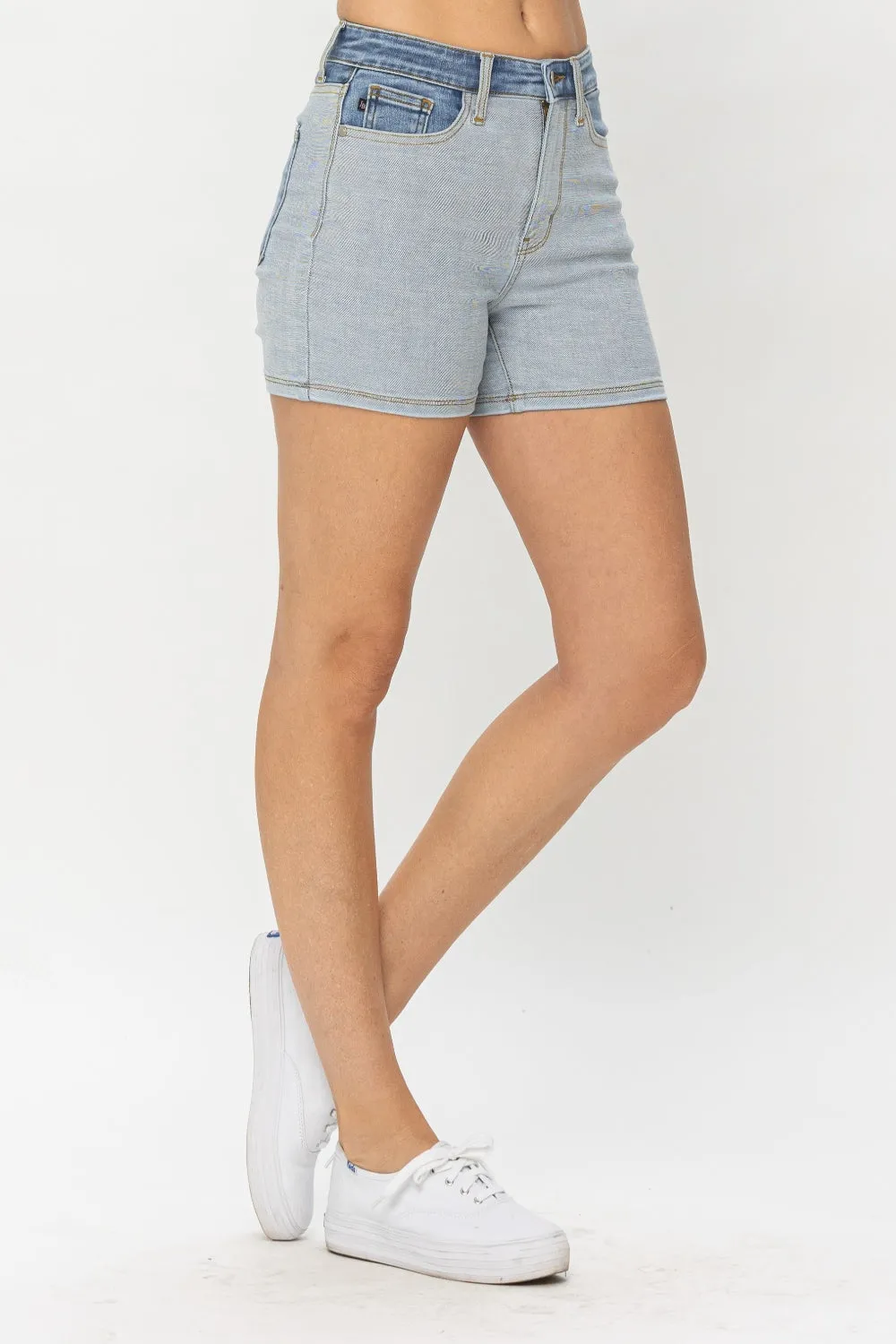 Full Size Color Block Denim Shorts