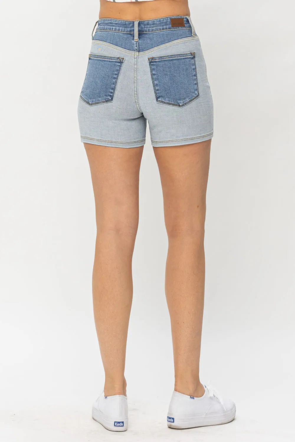 Full Size Color Block Denim Shorts