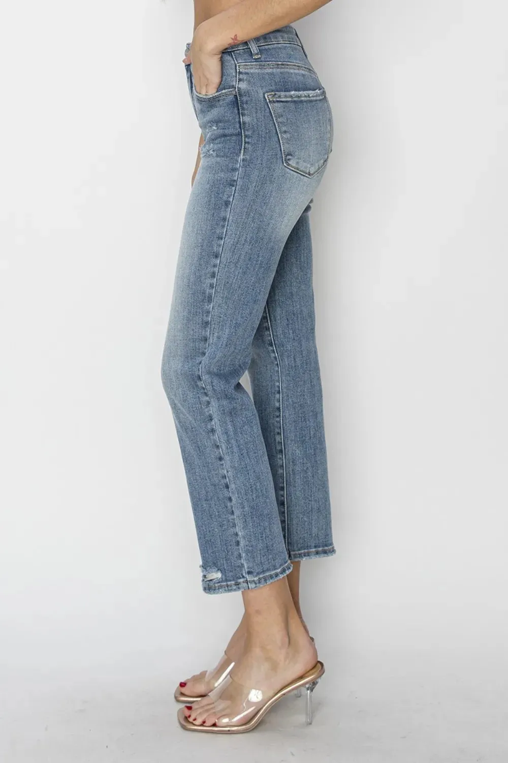 Full Size High Waist Distressed Cropped Jeans