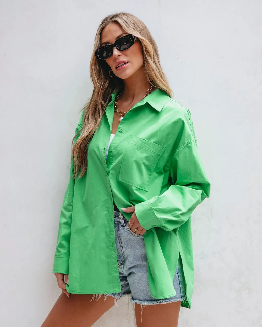 Green Button Down Cotton Shirt - FINAL SALE