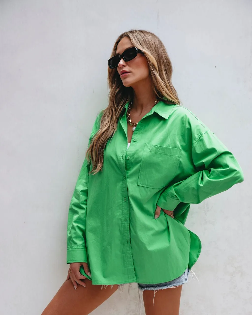 Green Button Down Cotton Shirt - FINAL SALE