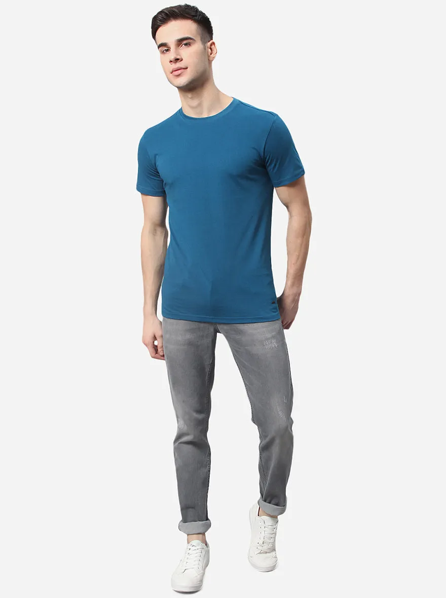 Ink Blue Solid Slim Fit T-Shirt | JadeBlue