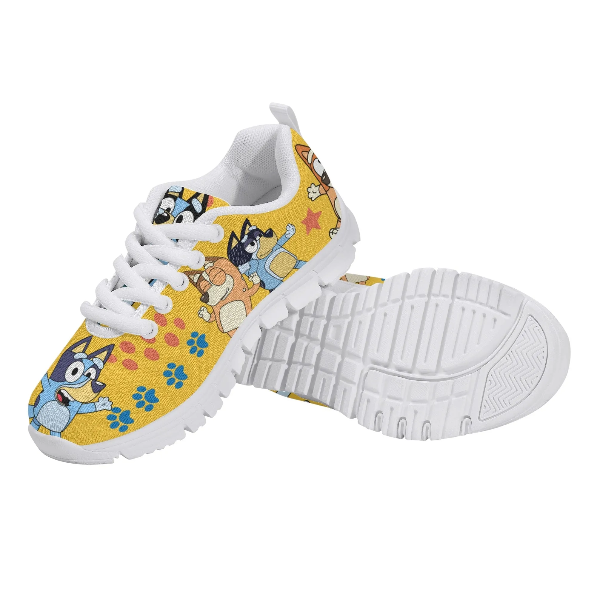 Kids Running Shoes. Back to School Kids Sneakers. Unisex Childrens Running Trainers-Cute Blue Heelers in Yellow