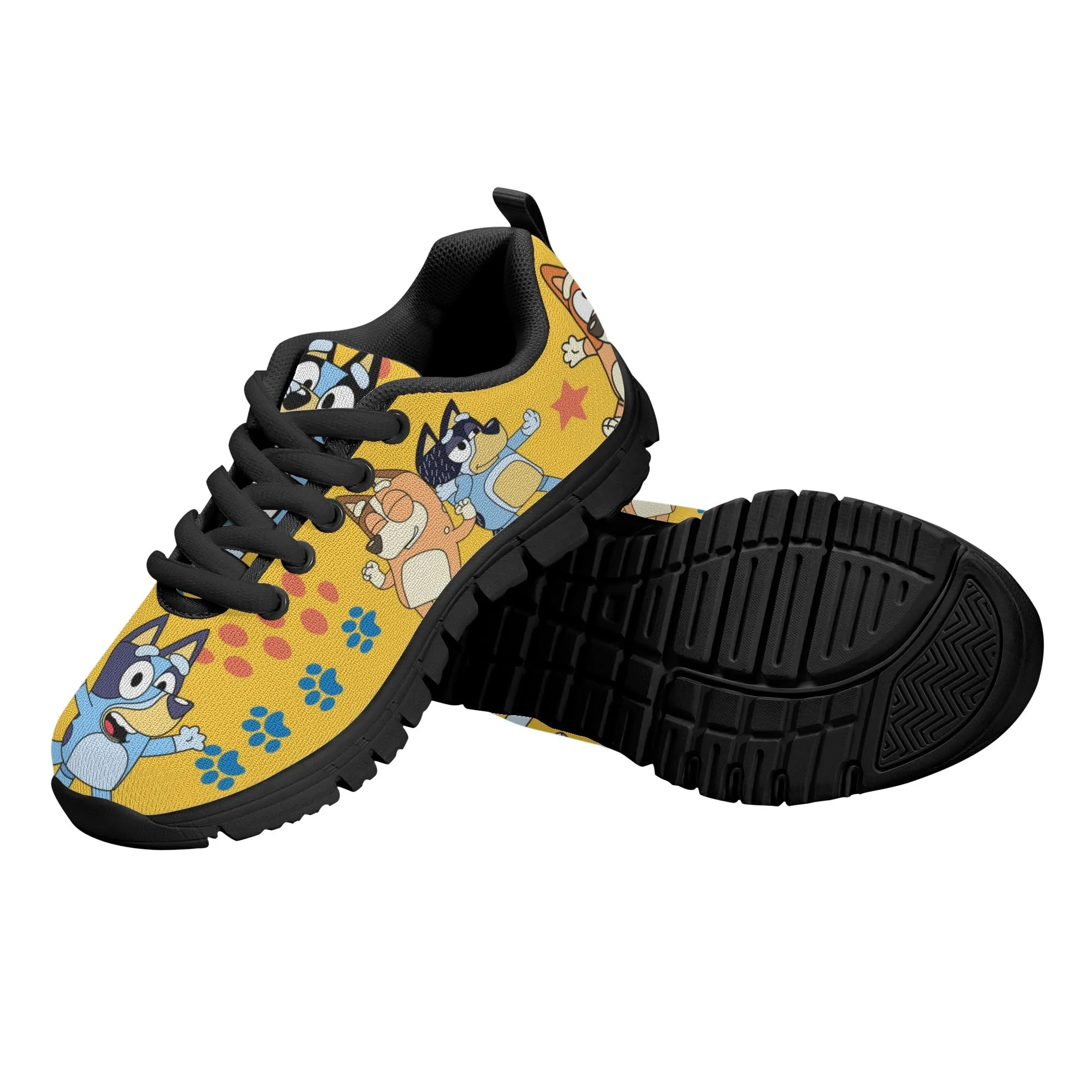 Kids Running Shoes. Back to School Kids Sneakers. Unisex Childrens Running Trainers-Cute Blue Heelers in Yellow