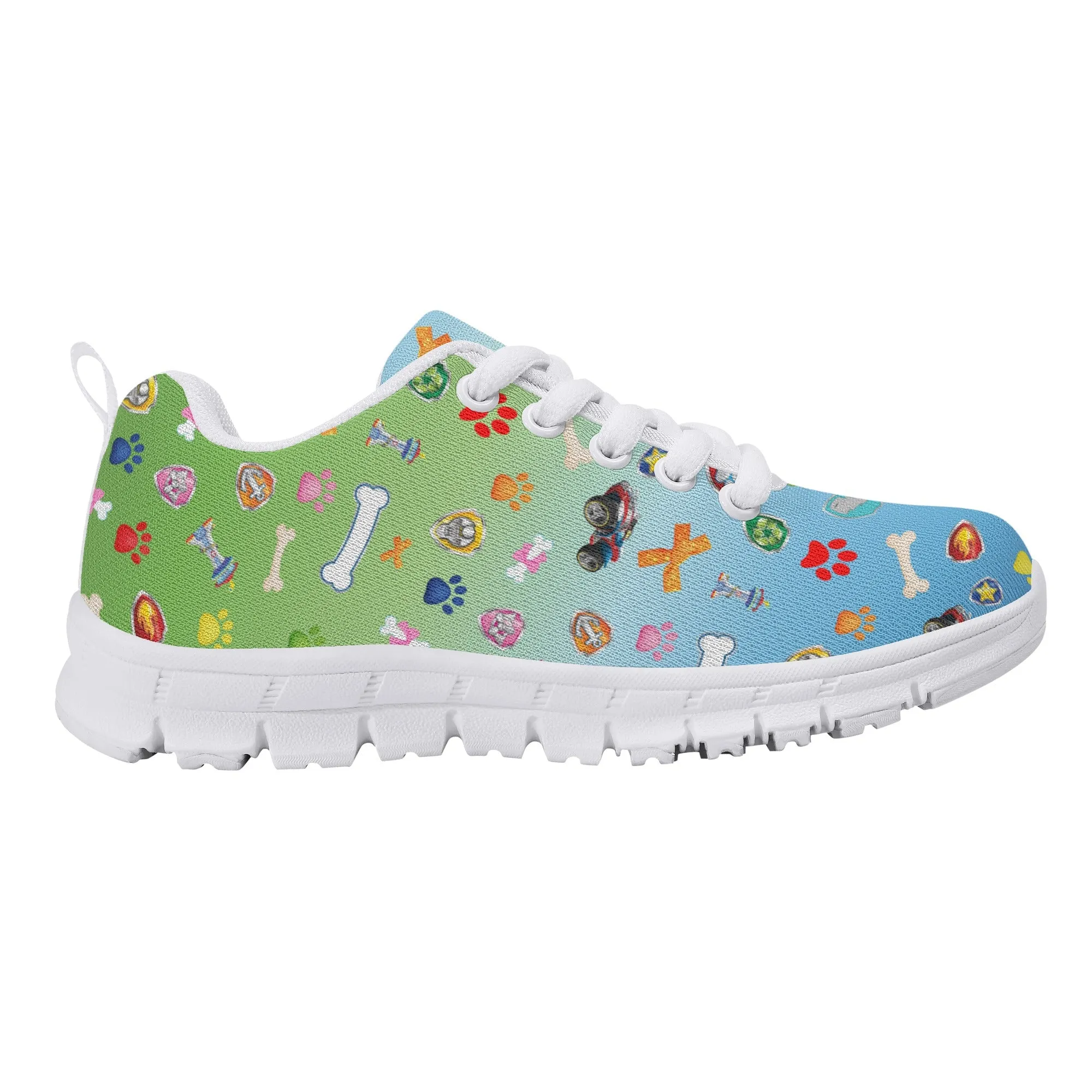 Kids Running Shoes | Back to School Kids Sneakers | Unisex Children's Running Trainers | Paw and Bone Gradient Pattern