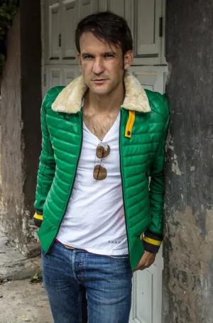 MAR Leather Jacket Shearling  Quilted in Summer Green