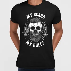 My Beard My Rules Cool Hipster Skull Mens Black White & Grey T-shirt