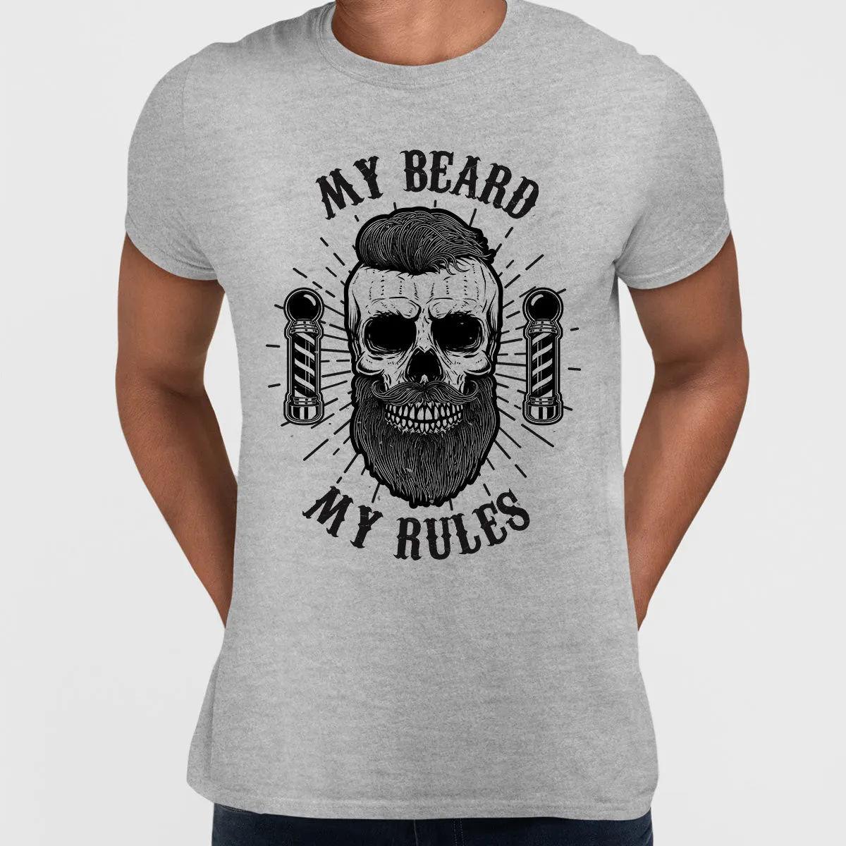 My Beard My Rules Cool Hipster Skull Mens Black White & Grey T-shirt