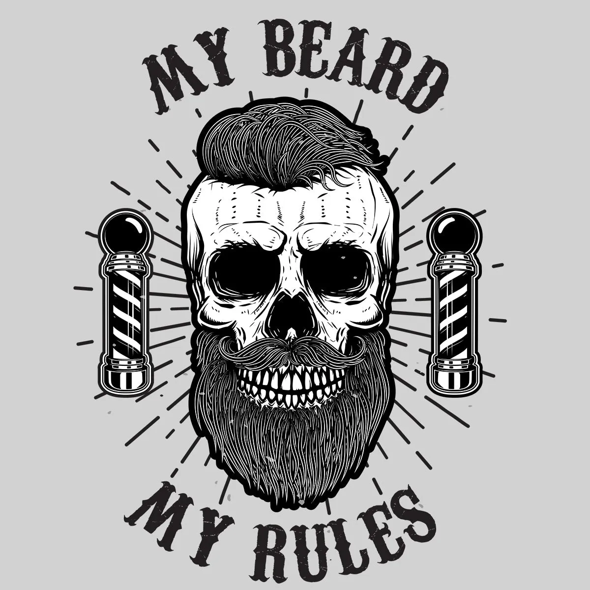 My Beard My Rules Cool Hipster Skull Mens Black White & Grey T-shirt