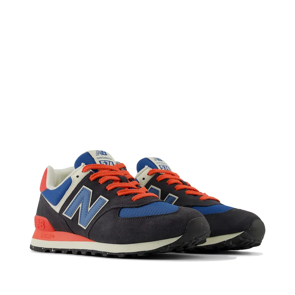 New Balance Men's 574 Sneaker in Phantom with Blue Agate and Blast Red