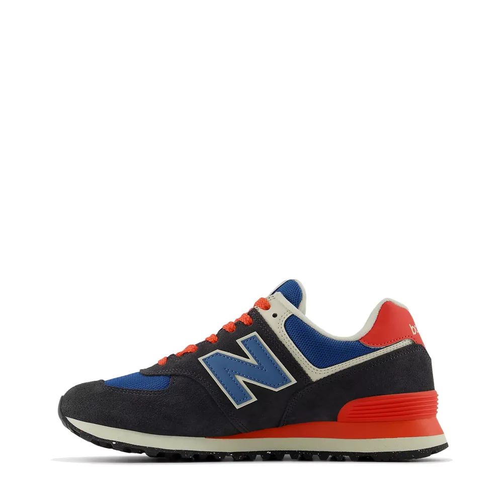 New Balance Men's 574 Sneaker in Phantom with Blue Agate and Blast Red