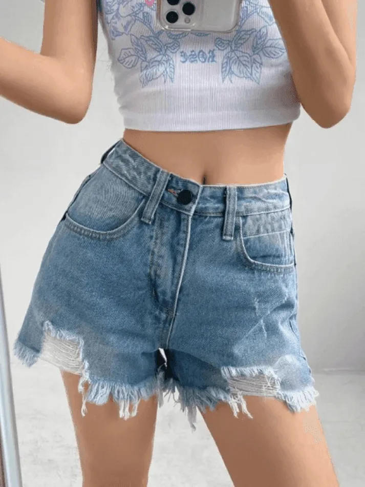 Ripped Burr A Shape Denim Short