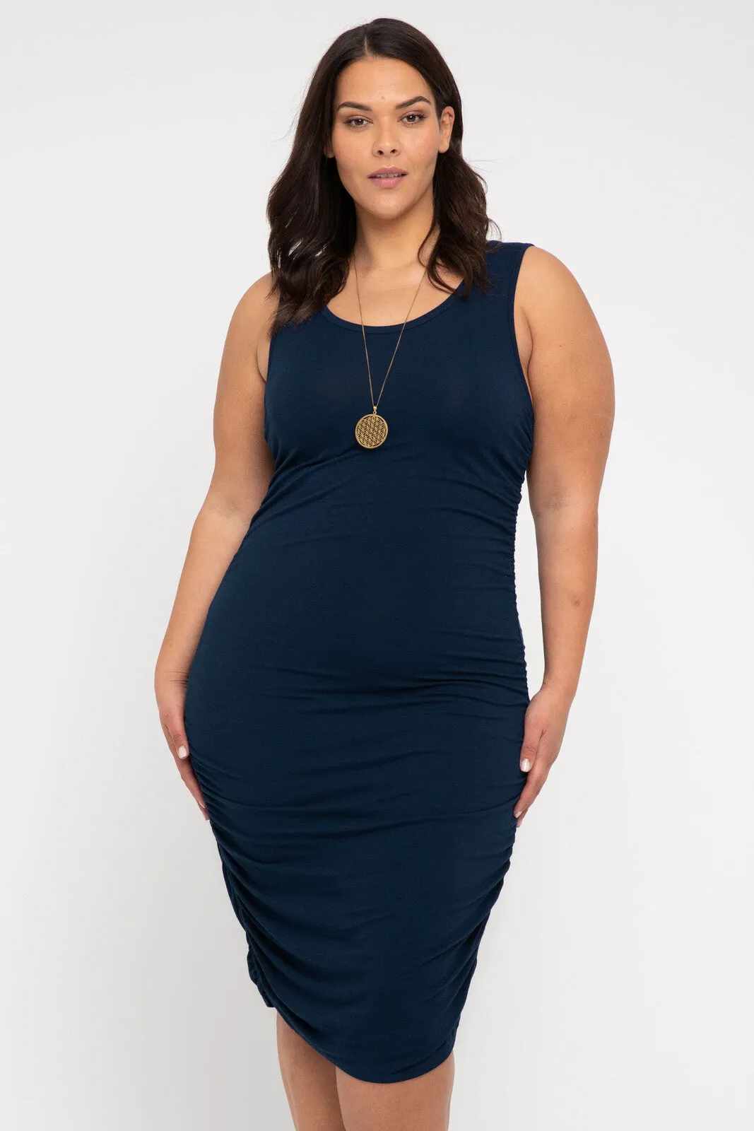 Ruched Tank Dress - Navy