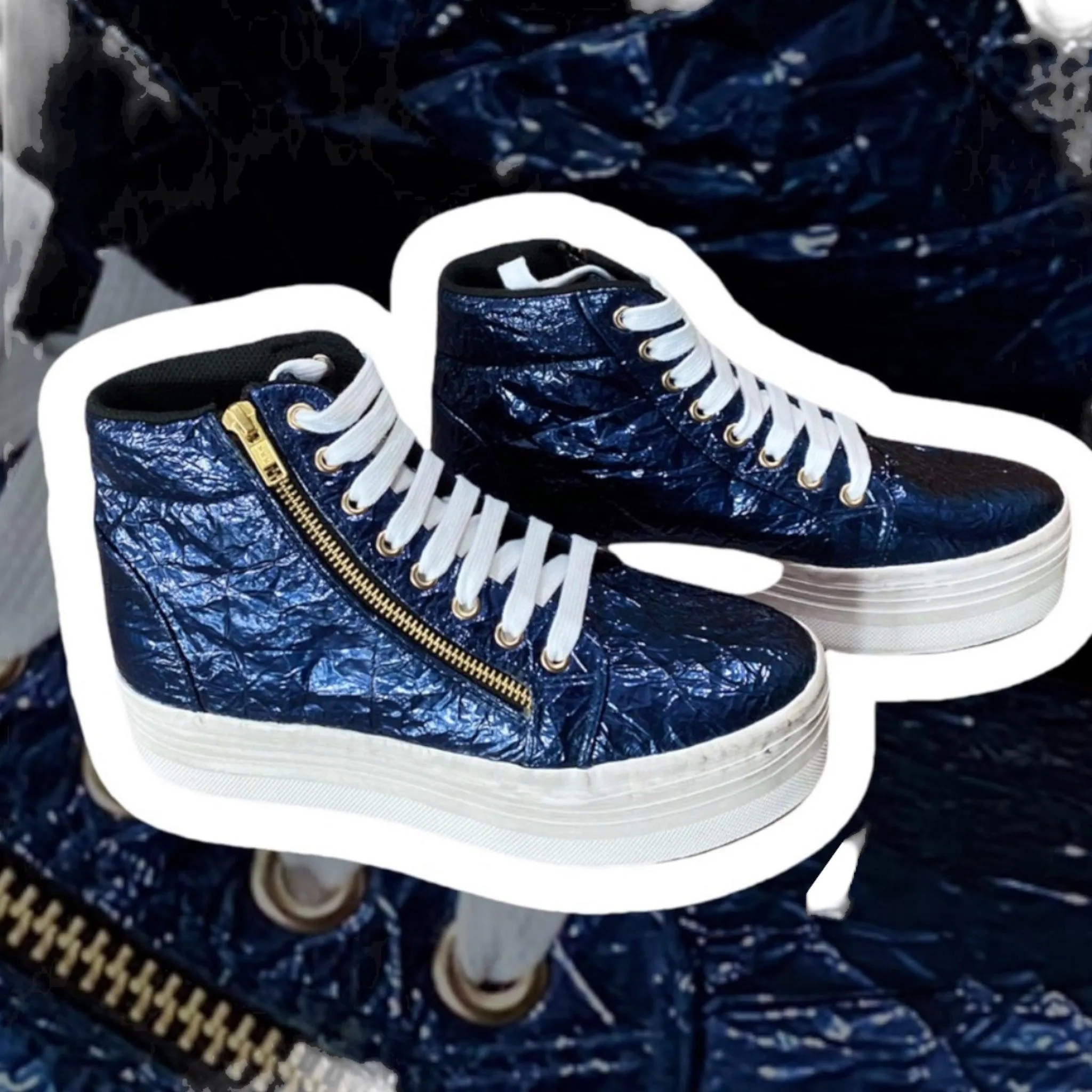 Sky-High Metallic Blue Platform Sneakers