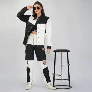 SLAY. Women's Black & White Colorblock Denim Jacket & Jeans Co-ord Set