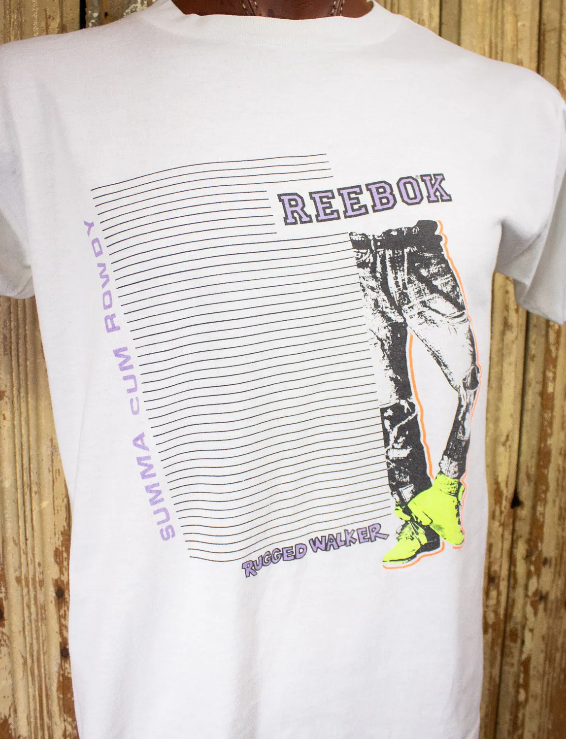 Vintage Reebok Rugged Walker Graphic T Shirt 80s White Large