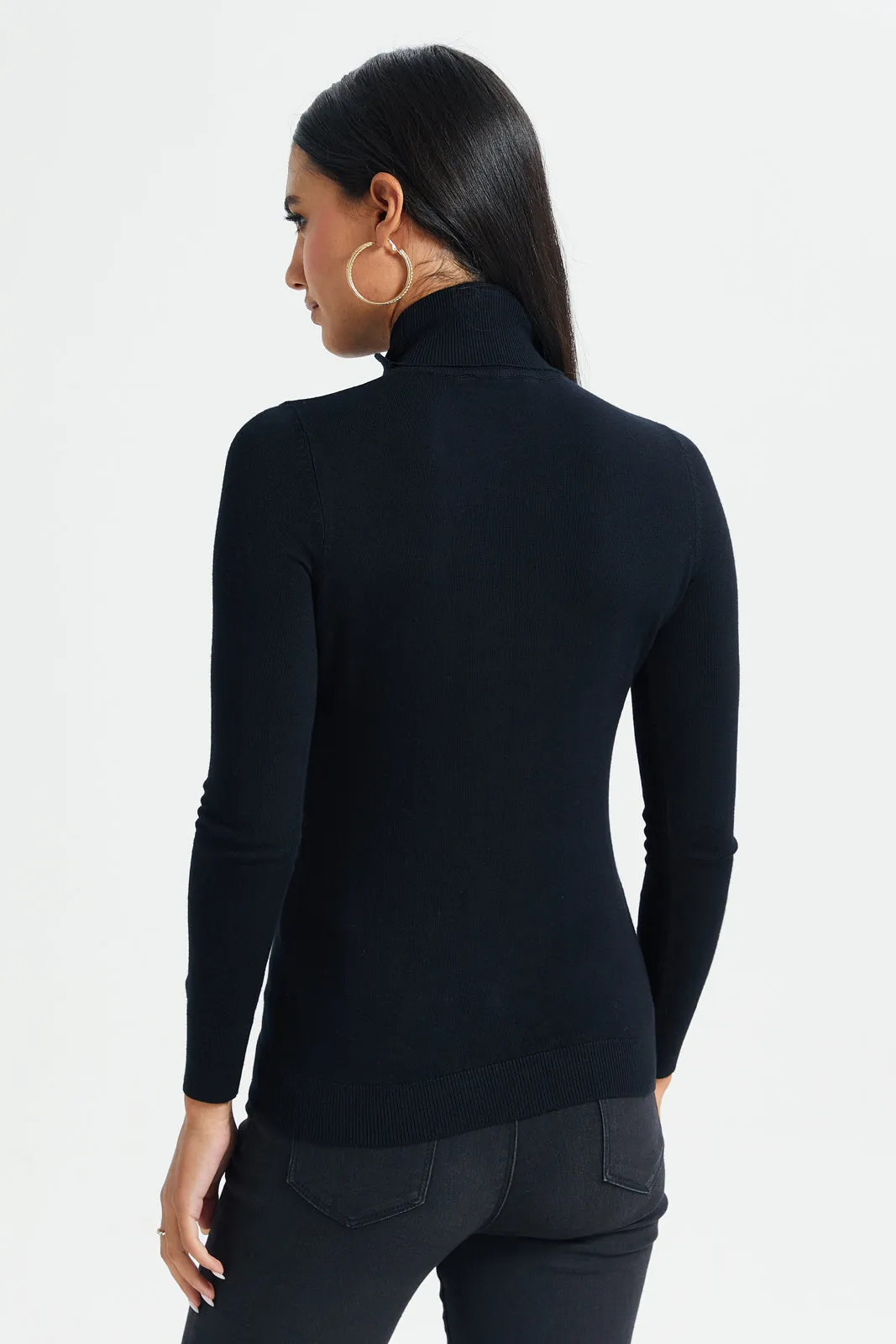 Women Black Turtle Neck Pullover