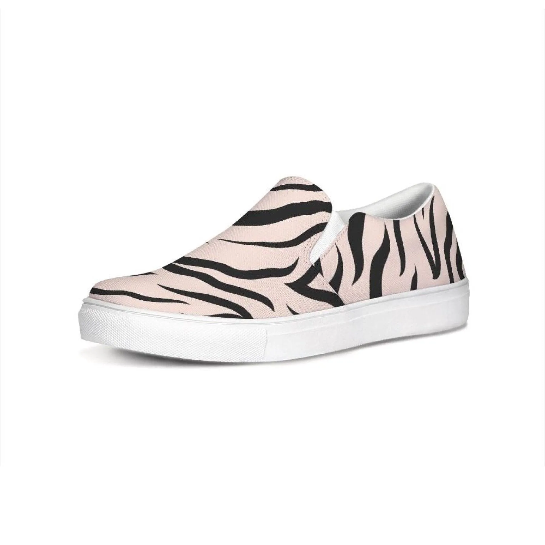 Womens Sneakers - Pink And Black Zebra Stripe Canvas Sports Shoes /